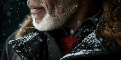 ai gegenereerd zwart senior Mens met een wit baard in winter jas. ai generatief. foto