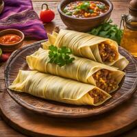 ai gegenereerd Mexicaans voedsel met maïs tortilla's en salsa foto