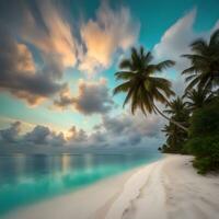 ai gegenereerd een strand met palm bomen en turkoois water foto