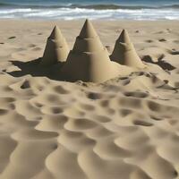 ai gegenereerd zand kastelen Aan de strand foto