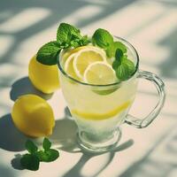 ai gegenereerd limonade in een glas met munt bladeren foto