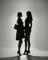 ai gegenereerd silhouet van drie Dames in zwart en wit jurken, studio schot. ai generatief foto