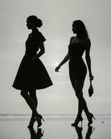 ai gegenereerd silhouet van drie Dames in zwart en wit jurken, studio schot. ai generatief foto