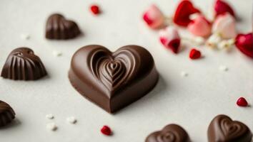 chocolaatjes zijn geregeld in een hart vorm ai generatief foto