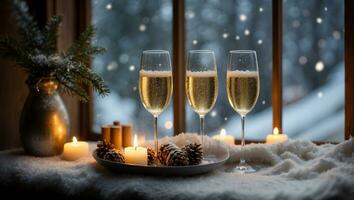 ai gegenereerd Kerstmis nog steeds leven met Champagne foto