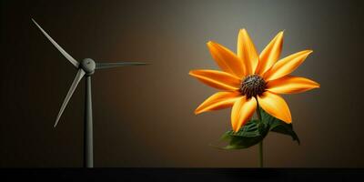 ai gegenereerd een bloem De volgende naar een wind turbine foto