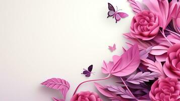bloem met vlinder en decoratie. ontwerp voor Internationale vrouwen dag, borst kanker bewustzijn, moeder dag, Valentijnsdag dag. concept ontwerp voor advertentie, sociaal media, folder. generatief ai foto