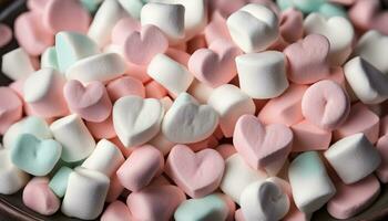 ai gegenereerd een kom vol van marshmallows met harten Aan hen foto