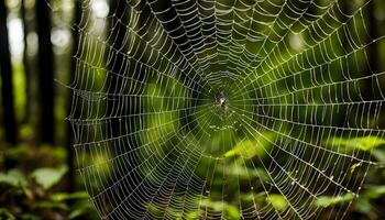 ai gegenereerd een spin web in de midden- van een Woud foto