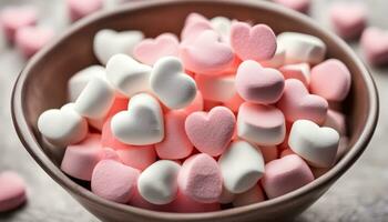 ai gegenereerd een kom gevulde met roze en wit marshmallows foto