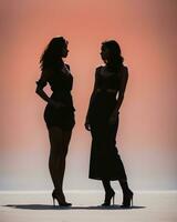 ai gegenereerd silhouet van drie Dames in zwart en wit jurken, studio schot. ai generatief foto