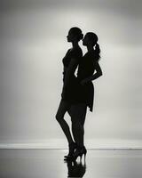 ai gegenereerd silhouet van drie Dames in zwart en wit jurken, studio schot. ai generatief foto