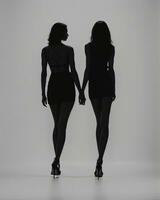 ai gegenereerd silhouet van drie Dames in zwart en wit jurken, studio schot. ai generatief foto