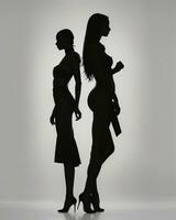 ai gegenereerd silhouet van drie Dames in zwart en wit jurken, studio schot. ai generatief foto