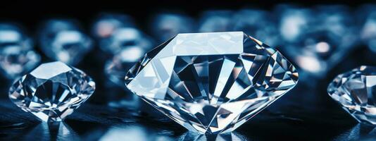 ai gegenereerd stralend centraal diamant omringd door kleiner edelstenen. ai generatief. foto