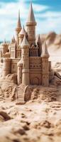 ai gegenereerd majestueus zand kasteel in de woestijn. ai generatief. foto
