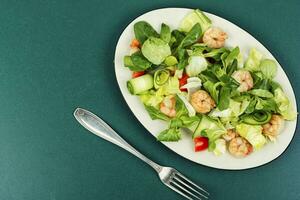 eigengemaakt groente salade met garnaal. foto