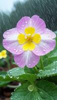 ai gegenereerd een sleutelbloem bloem in de regen foto