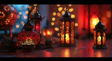 ai gegenereerd decoratie van verschillend types van Islamitisch voorwerpen in hoog resolutie foto