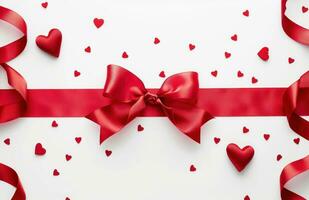 ai gegenereerd rood lint inpakken symbool voor valentijnsdag dag met harten symbool foto