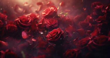 ai gegenereerd rood rozen vallend uit van de achtergrond foto