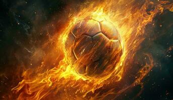 ai gegenereerd voetbal bal in vlammen behang foto