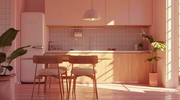 ai gegenereerd twee stoelen en een lamp in een modern keuken foto