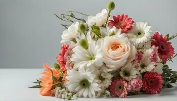 ai gegenereerd een boeket van bloemen Aan een wit achtergrond foto