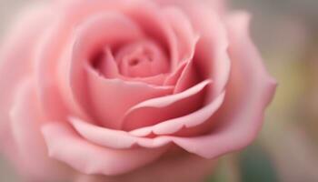 ai gegenereerd een dichtbij omhoog van een roze roos met wazig achtergrond foto