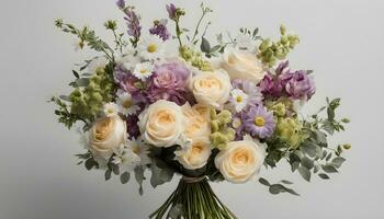 ai gegenereerd een boeket van wit en lavendel rozen foto