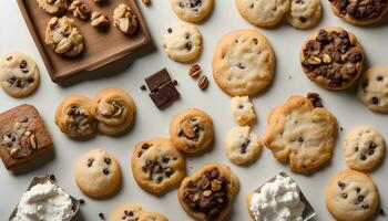 ai gegenereerd chocola spaander koekjes en room foto