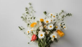 ai gegenereerd een boeket van bloemen Aan een grijs achtergrond foto