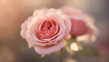 ai gegenereerd twee roze rozen zijn getoond in een wazig foto