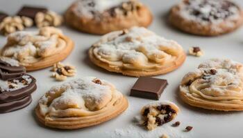 ai gegenereerd een verscheidenheid van gebakjes met chocola en noten foto