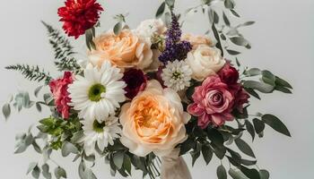 ai gegenereerd een boeket van bloemen in een wit vaas foto