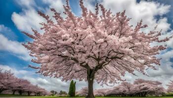 ai gegenereerd een groot roze kers boom in bloeien foto