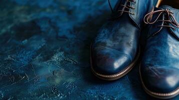 ai gegenereerd elegant donker blauw suede schoenen Aan getextureerde oppervlakte foto