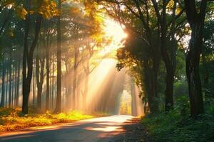 ai gegenereerd zonlicht door bomen. generatief ai. foto