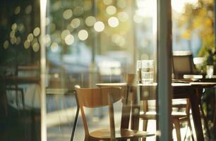 ai gegenereerd wazig glas deur in interieur keuken dining kamer foto