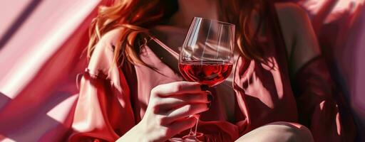ai gegenereerd een vrouw Holding wijn en een glas in haar handen foto