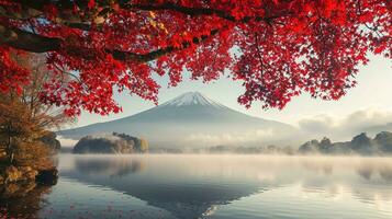 ai gegenereerd fuji berg en meer kawaguchiko in herfst seizoen, Japan foto