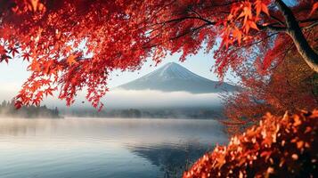 ai gegenereerd fuji berg en meer kawaguchiko in herfst seizoen, Japan foto