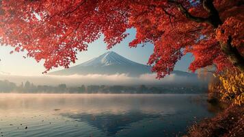 ai gegenereerd fuji berg en meer kawaguchiko in herfst seizoen, Japan foto