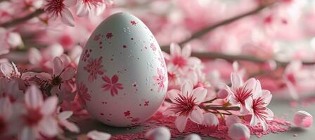 ai gegenereerd Pasen ei met kers bloesem achtergrond foto