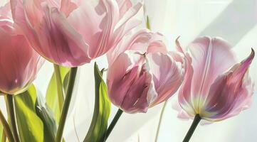 ai gegenereerd roze tulpen tegen een wit achtergrond foto