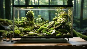 ai gegenereerd onderwater- vis tank met groen planten en modern ontwerp gegenereerd door ai foto