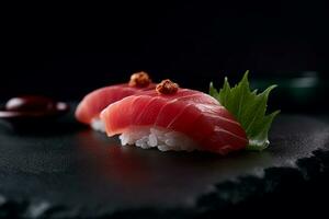 ai gegenereerd tonijn sushi nigiri, detailopname schot foto