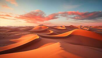 ai gegenereerd majestueus zand duinen rimpeling onder de Afrikaanse zonsondergang lucht gegenereerd door ai foto