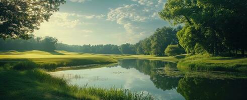 ai gegenereerd golf Aan een mooi golf Cursus. foto