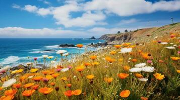 ai gegenereerd kust- zomer wilde bloemen extravagant - ai gegenereerd foto